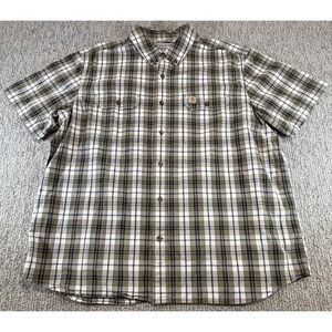 Carhartt Shirt Mens 2XL Green Black Plaid Short Sleeve Relaxed Fit Button Down